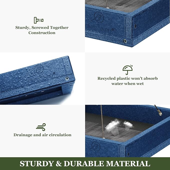 Kingsyard WPC Composite Platform Bird Feeder for Outside, Heavy Duty Hanging Tray for Mealworms & Seeds, 3.5 lbs Large Capacity, Weatherproof Recycled Plastic Material, Easy to Clean, Blue | Recycled Poly Lumber, Weatherproof, 11x11 Tray, Holds up to 3...