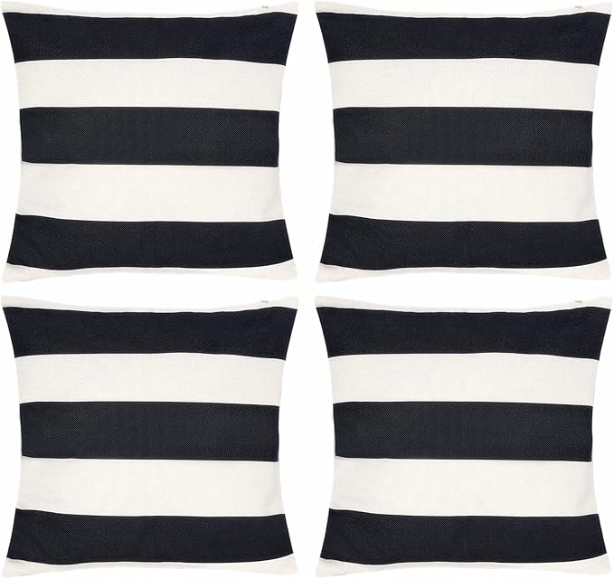 tiggell 4 Pack Waterproof Pillow Covers Outdoor Throw Pillowcases Decorative Garden Cushion Case for Home Garden Patio Couch Balcony Striped (18 * 18 inch, Black & White)