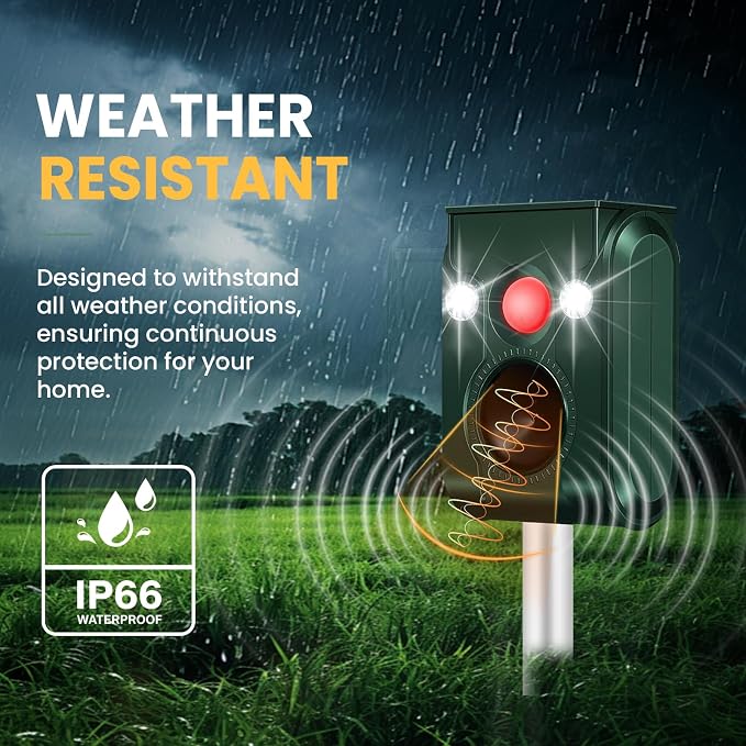 Cat Repellent Outdoor, Solar Ultrasonic Animal Repellent, Squirrel Repellent IP66 Waterproof, Raccoon Deterrent with Motion Detection, Dog Bird Rabbit Skunk Deer Repellent (1)