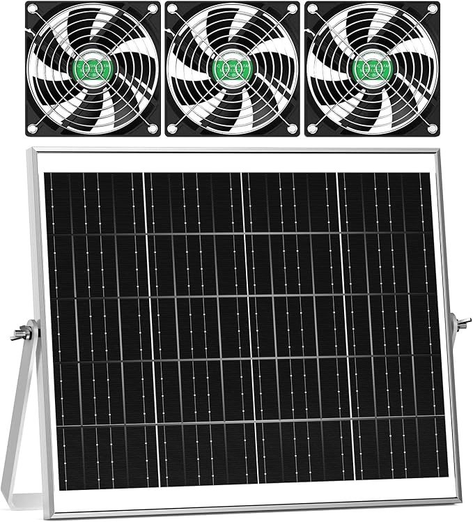 Solar Greenhouse Fan 3 Kit, 30W Large Solar Powered Exhaust and Intake Fan Outdoor Waterproof, Strong Airflow, 16.5ft Cord, for Chicken Coop Shed Air Ventilation and Circulation, No Battery