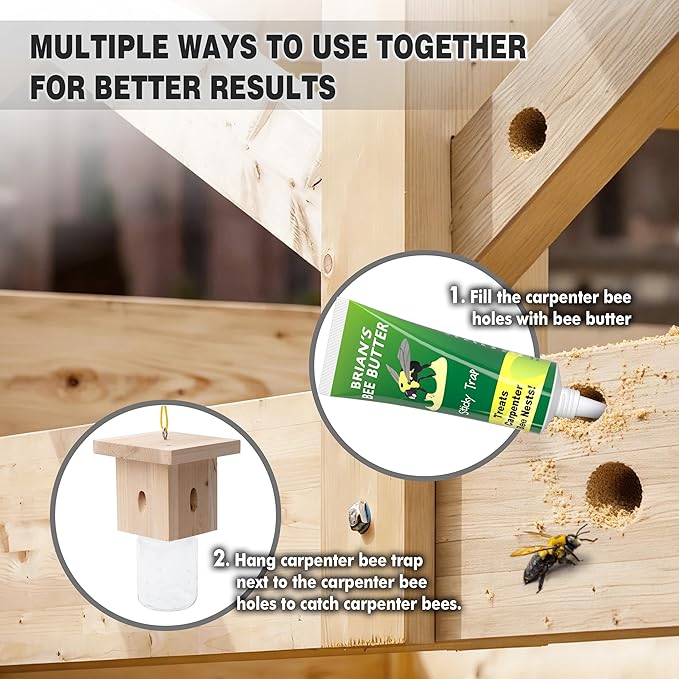 4 PCS Wood Carpenter Bee Trap for Outside - Best Bee Trap - Nature Hanging Carpenter Bee Traps Plastic Jar Outdoor - Insect Traps