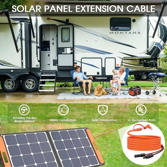20FT MC4 to 8mm Adapter Cable for Jackery | Universal Solar Panel Connector and DC8020/7909 Compatible with BLUETTI, Yeti, Anker, Jackery Portable Power Station for Camping, RV, Emergency Use