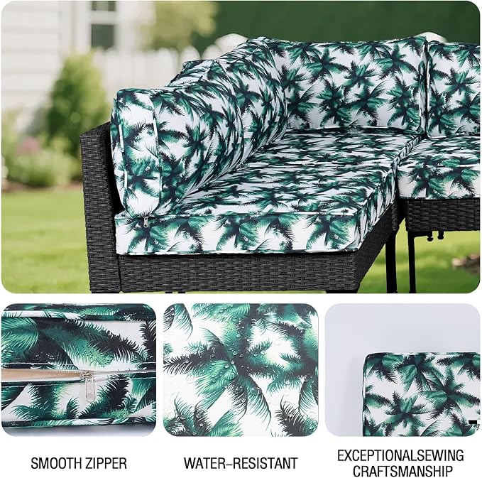 14Pieces Patio Cushion Covers Replacement Outdoor Water-Resistant Couch Covers Splashproof UV-Resistant Furniture Protectors Cushion Sofa Slipcovers Set with Zippers,Cover Only