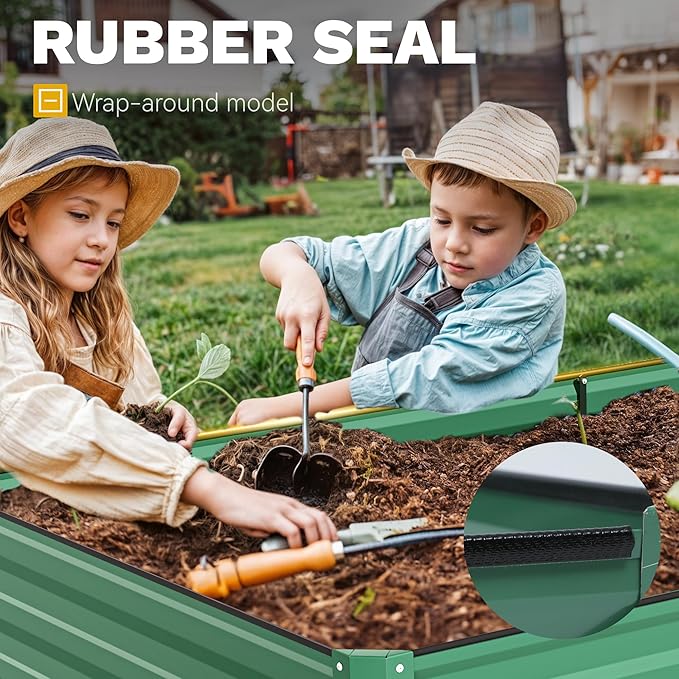 DWVO 2pcs 8 x 4 x 1 FT Raised Garden Bed Kit, Outdoor Galvanized Flower Bed with Safety Rubber and Gloves, Large Metal Planter Box for Vegetables, Flowers, Herbs, Fruits, Green