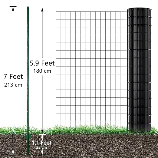 ARIFARO Metal Fence Posts 7 Feet assemblable,Pack of 10,Sturdy Duty No Digging Garden U Post for Wire Fencing Steel Poles for Yard, Outdoor