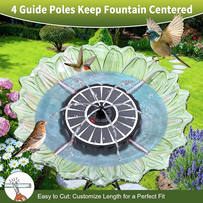 SZMP Solar Fountain, Works in Cloudy with 2000mAh Battery Backup, Glass Solar Powered Bird Bath Fountain with Smart Status Indicators, 3.5W, 8 Nozzles, for Garden, Outdoor (White)