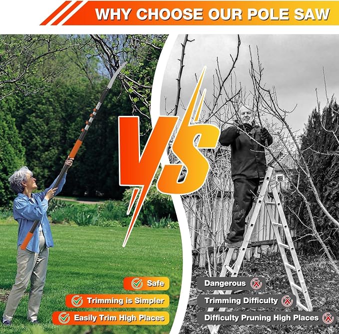 AgiiMan 26FT Reach Pole Saws for Tree Trimming, Pole Saw with 5-20FT Telescoping Extension Pole, Pruning Saw with 19" 3X Detachable Saw, Non-Slip Handle, Tree Trimmer for Garden Palms Shrubs