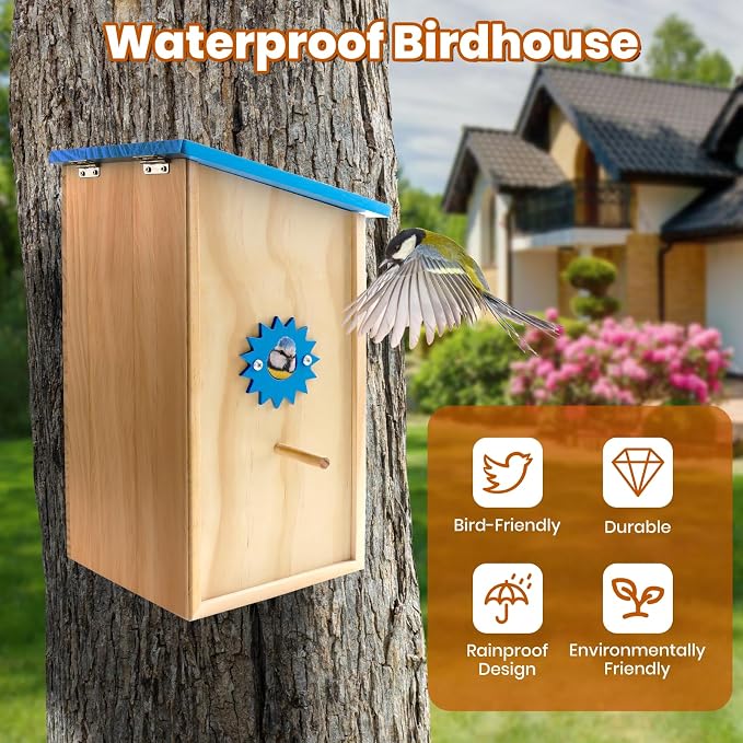 Smart Solar Birdhouse with Camera, 1080P HD Wireless Bird House Camera with Motion Detection & Auto-Capture, Perfect for Wild Bird Watching Enthusiasts