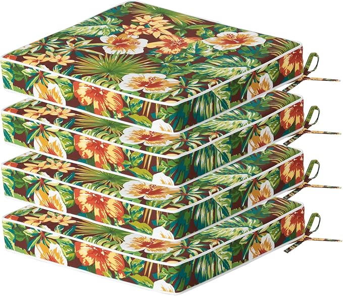 COZYVIDA Outdoor Chair Cushions Set of 4, 20"x20" Square Seat Pads with Tie Straps and YKK Zippers, 30D High-Density Foam, Water-Resistant Fabric,UV-Resistant 1000+ Hrs