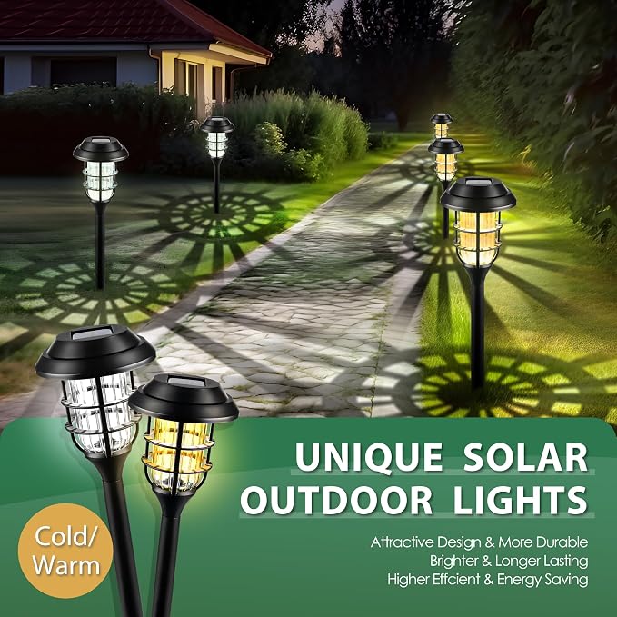 SOLPEX Solar Pathway Lights Waterproof Outdoor Lighting, 12 Pack Cold White | IP44 Waterproof, 8-12H Runtime, Auto On/Off, Tool-Free Install, Yard/Garden/Pathway/Patio/Walkway/Driveway