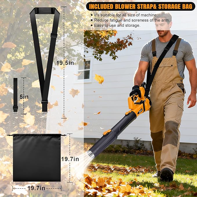 Leaf Blower Cordless,Electric Leaf Blower with 2 4.0Ah Battery Powered and Fast Charger, Cordless Blowers for Lawn Care and Car Dust Snow Blower,6 Speed Control,Orange