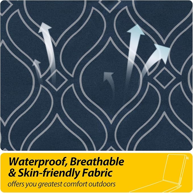 AAAAAcessories Outdoor Chaise Lounge Cushions, Fade-Resistant, Waterproof Patio Furniture Replacement Cushions, 72" x 21" x 3", Slate Blue Vine Trellis