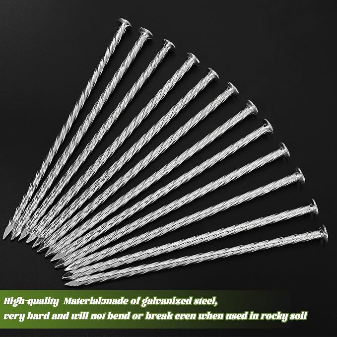 100 Pack 6 Inch Turf Nails for Artificial Grass Galvanized Metal Landscape Stakes Spiral Spikes for Weed Barrier, Garden Lawn Paver Edging, Securing Fences