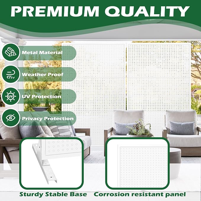 Prolee Metal Privacy Screen Outdoor 6 x 3.7 Ft, Decorative Fence for Patio Screen Freestanding, Outdoor Privacy Panels with Stable Heavy Base for Deck, Porch and Balcony (White)