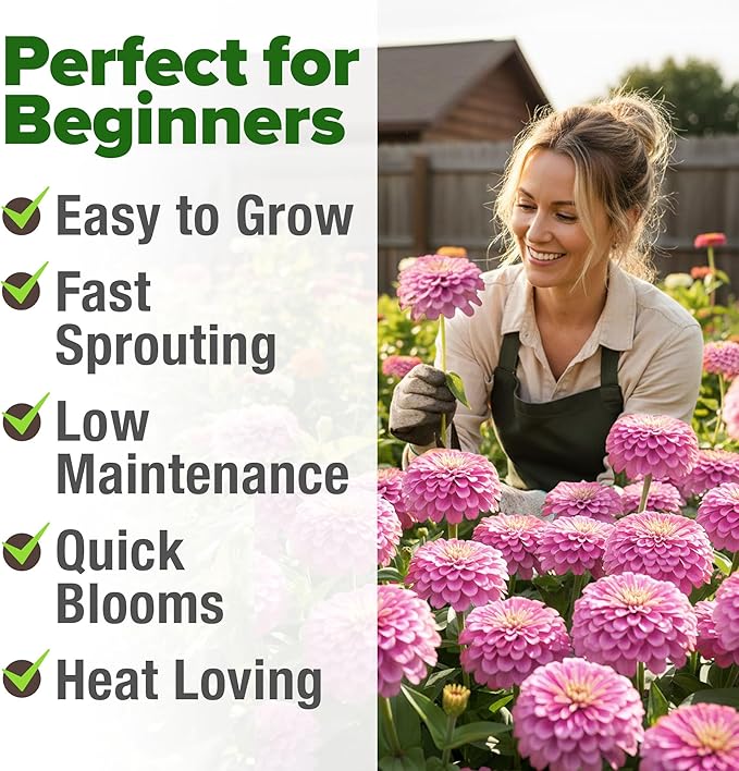 HOME GROWN Pink Zinnia Seeds – 1500 Luminosa Zinnias, Easy to Grow Annual Flower Seeds for Planting Outdoors for 2026, Fast Blooming, Heat Tolerant Herb Seed Garden Companion (Zinnia elegans)