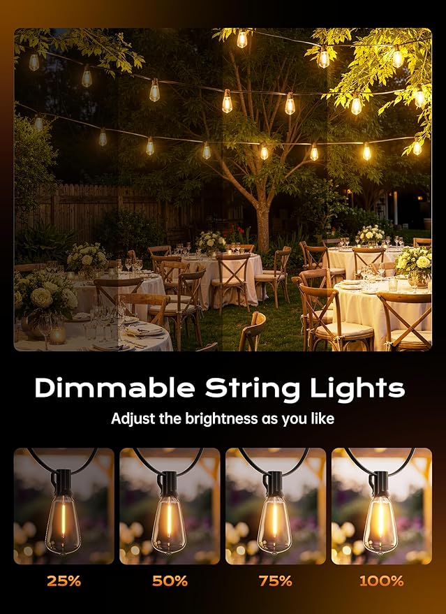 Minetom 100FT Outdoor String Lights with Remote, 46+2 Shatterproof ST38 LED Bulbs, Waterproof Patio Lights with 3 Modes, Dimmable & Connectable 2700K Hanging Lights for Backyard Porch Deck Balcony