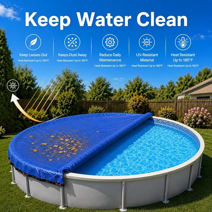 15FT Heavy Duty Pool Cover for Above Ground Pools,200 GSM Tear-Resistant Material,Windproof Secure Fit,All-Season UV Protection,Against Snow,Rain & Debris