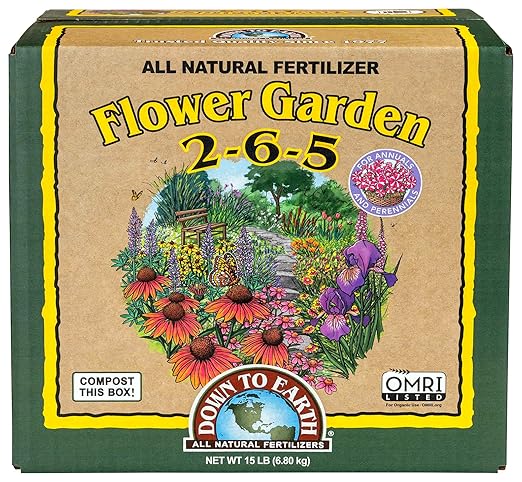 Down To Earth All Natural Fertilizers Organic Flower Garden - Plant Food for Blooming Annuals, Perennials and Flowering Shrubs 2-6-5, 15 lb