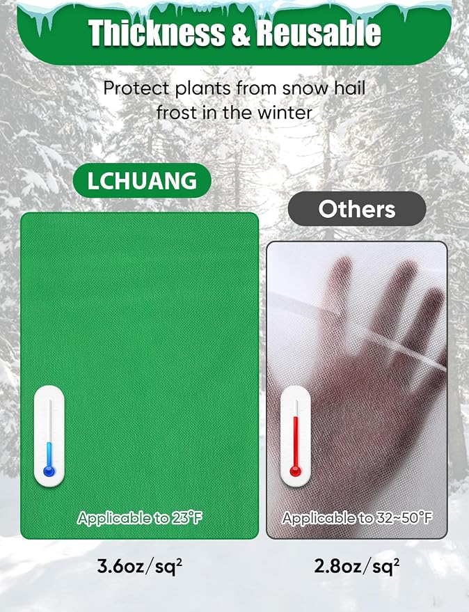 LCHUANG 2Pack Winter Plant Covers Freeze Protection - 90" x 63" Extra Large Frost Blankets for Plants Tree Shrubs Cloth Anti-Freeze Protector Drawstring Bags Jacket for Outdoor Plants (3.2 oz/yd²)