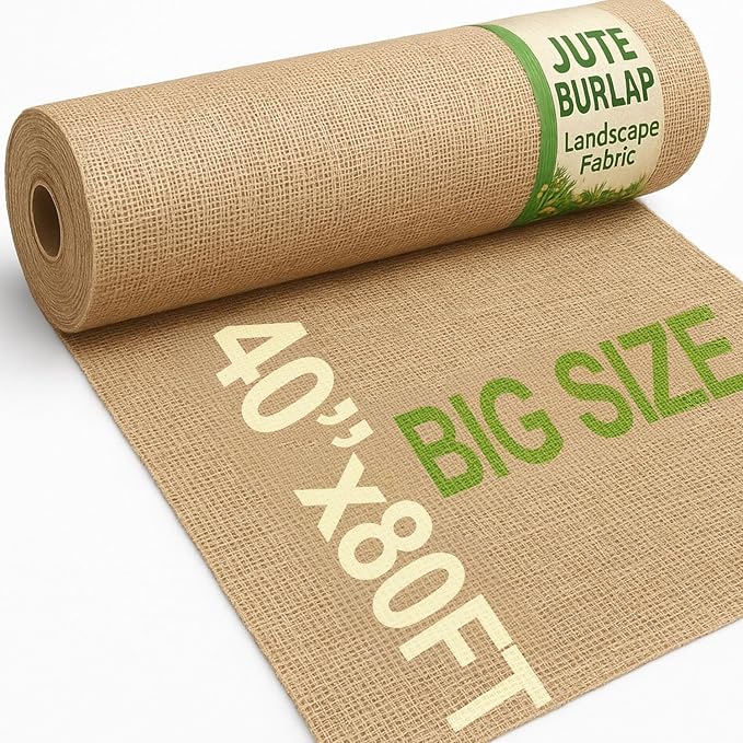 40" x 80 feet Burlap Fabric Roll – Multipurpose Burlap Tree Wrap, Natural Jute Garden Fabric for Outdoor Plant Cover, Weed Barrier Cloth, Landscaping, DIY Crafts, Gardening & Rustic Party Decor