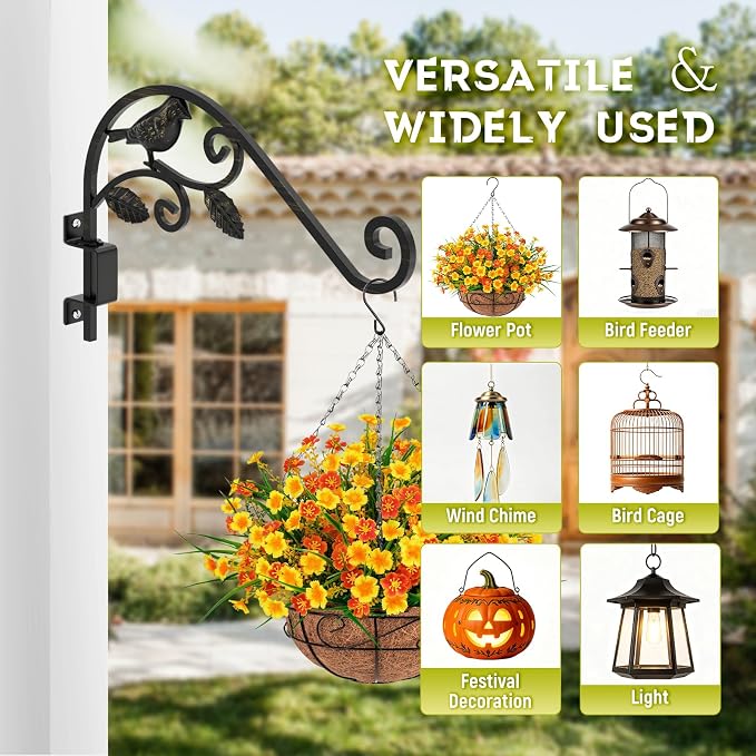 2 Pack Plant Hangers Outdoor 15.15 inch Swivel Plant Wall Hanger Sturdy Wrought Iron Plant Hangers Indoor Wall Mount, Hanging Plant Bracket for Bird Feeders, Planters, Lanterns, Wind Chime