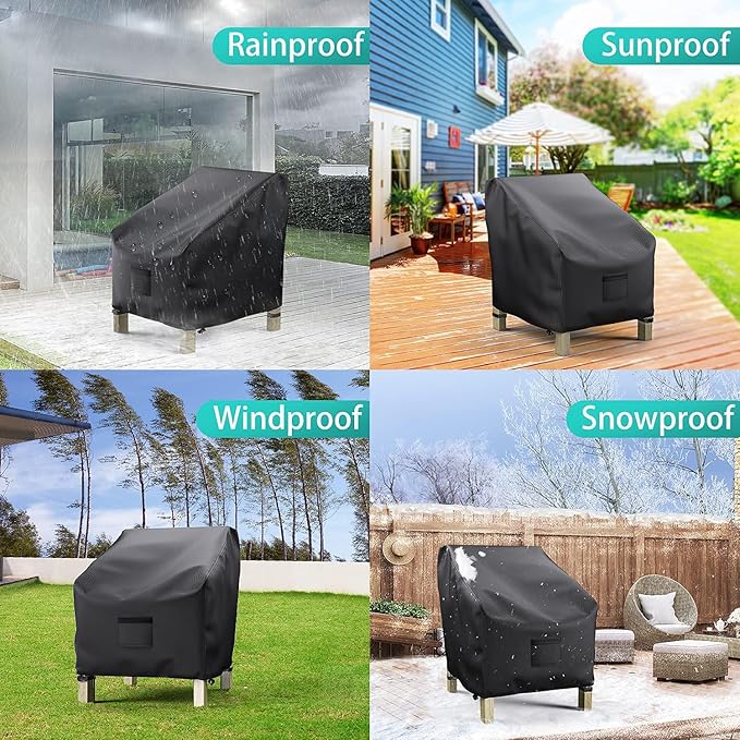 Patio Chair Covers for Outdoor Furniture Waterproof 2 Pack, Lawn Chair Covers 600D Heavy Duty Oxford Cloth, Large Covers for Lounge Lawn Deep Seat Black 30" W×27" D×36" H