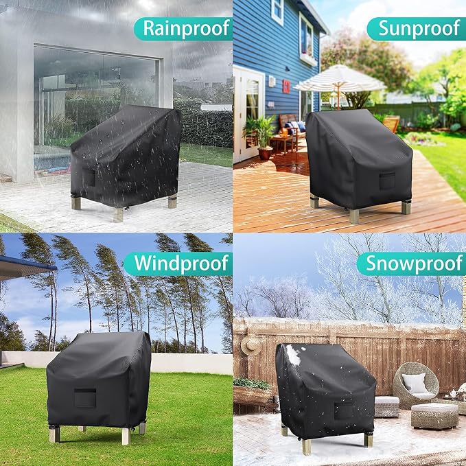 Patio Chair Covers for Outdoor Furniture Waterproof 2 Pack, Lawn Chair Covers 600D Heavy Duty Oxford Cloth, Large Covers for Lounge Lawn Deep Seat Black 32" W×37" D×36" H