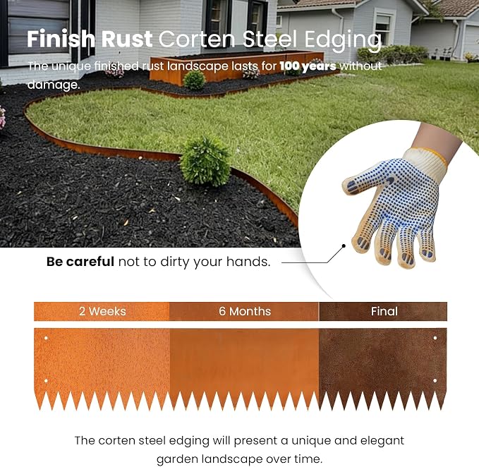 Corten Steel Landscape Edging Metal Edging Landscaping Garden Edging Steel Landscaping 40 Inch Strips 8 Inch Lawn Edge Border Rust Patina Hammer-in for Yard Lawn 6 pcs