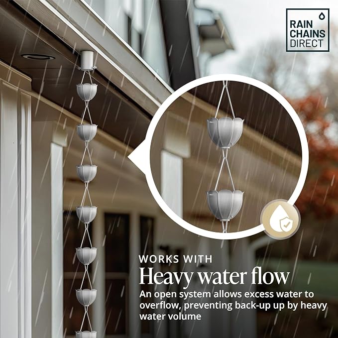 Rain Chains Direct Orchid Rain Chain, 8.5 Feet Length, Aluminum, Gray, Functional and Decorative Replacement for Gutter Downspouts