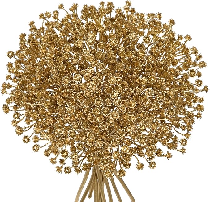Baby's Breath Artificial Flowers Bulk 10 Pack (30pcs) Faux Baby Breath Plastic Flower Fake Gypsophila Flower Arrangement for Crafts Fake Flowers Bouquet for Wedding Centerpieces Gold Baby Breath