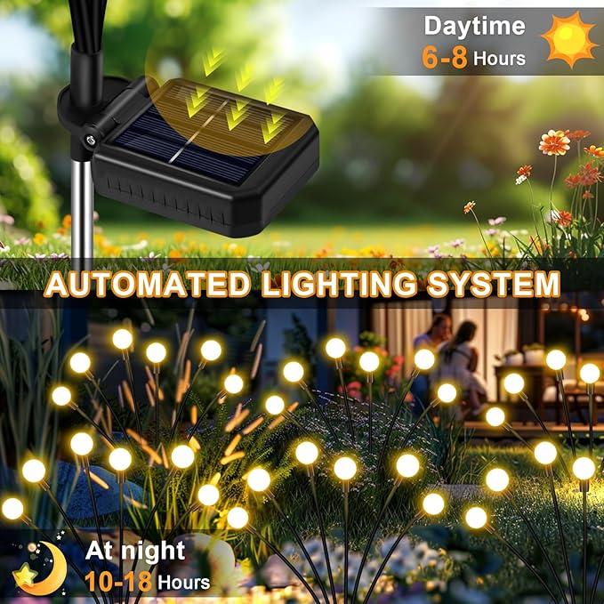 NBQQ Solar Garden Lights Outdoor, Waterproof Solar Powered Lights for Yard Pathway Patio, Swaying Lawn Decor as Gardening Gifts for Women Holiday（Warm White,6 Pack）