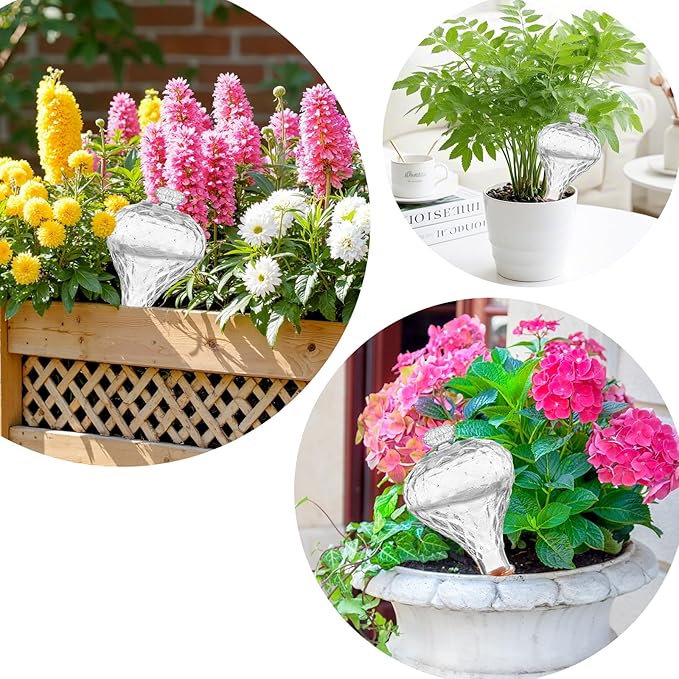 12 oz Plant Watering Globes, Clear Glass Self Watering Bulbs Top Fill with Terracotta Spikes Stake, Self Watering Planter Insert Vacation Automatic Plant Waterer Device for Indoor & Outdoor 2Pack