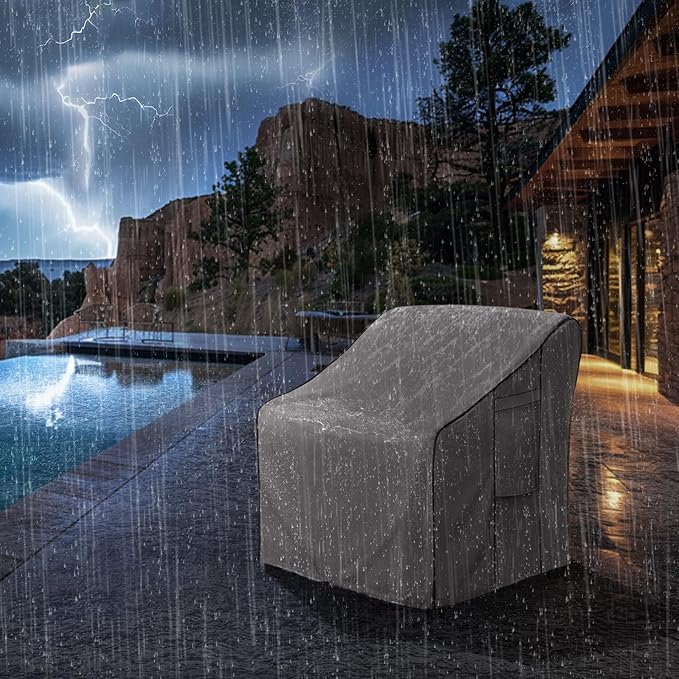KylinLucky Oversized Patio Chair Covers 2-Pack 33"x35"x38.5" 600D, All-Weather Waterproof Outdoor Chair Covers with Anti-Wind Design, Grey