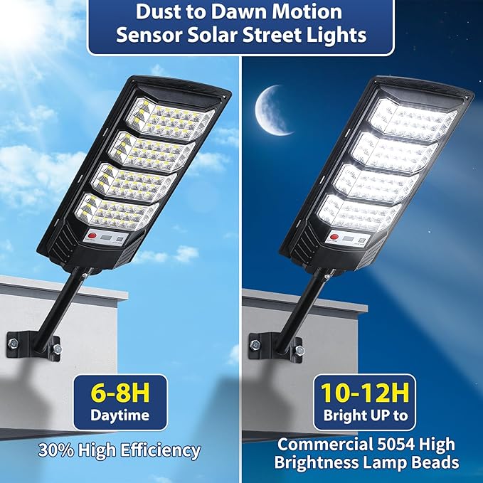 Yusist 6 Pack Solar Street Lights Outdoor Waterproof, 6500K LED Motion Sensor Lights, Dusk to Dawn Solar Flood Lights with Remote,Parking Lot Light,Commercial Area Lighting for Outside