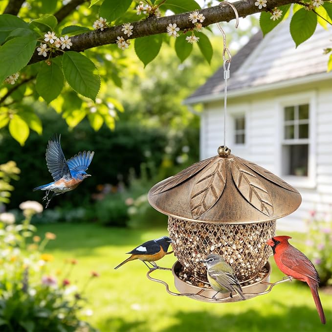 MYITYARD Bird Feeder for Outdoors Hanging, Heavy Duty Metal Wild Bird Feeders, 3 lbs Seed Feeder for Outside Garden Yard Decor, Attracting Cardinals Bluebird