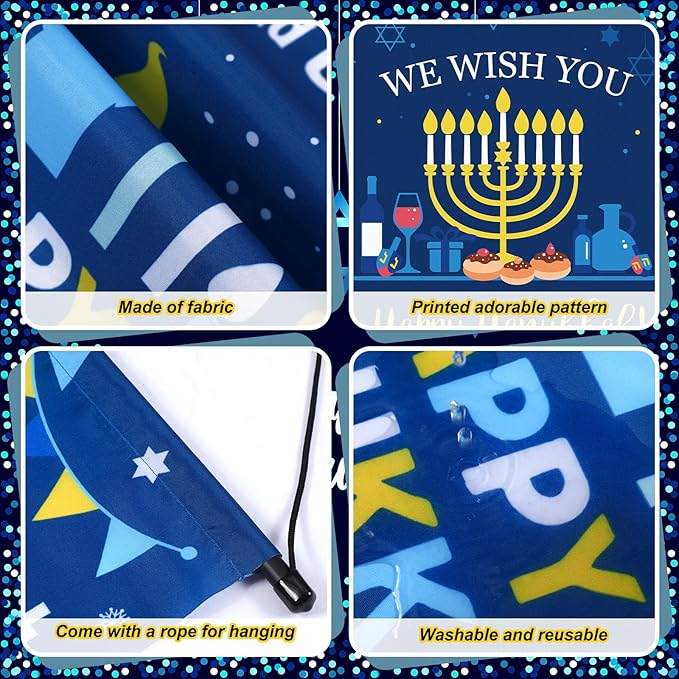 Tegeme 3 Pcs Hanukkah Door Sign Flag Chanukah Blue White Door Hanging Banner Menorah Star of David Menorah Wall Decoration for Hanukkah Party Supplies Outdoor Indoor Decoration