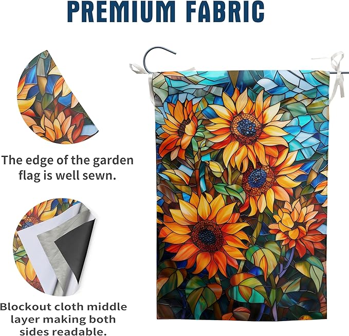 Fall Sunflower Garden Flag Autumn House Flags 28x40 Double Sided Large Thanksgiving Outdoor Flag for Outside Stained Glass Floral Yard Flags Fall Porch Lawn Flags Decorative