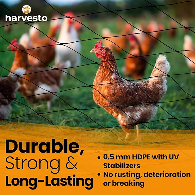 Harvesto Heavy Duty Bird Netting for Chicken Coops & Runs | Tree & Garden Netting Mesh 1-1/2" | Keep Hawks, Birds & Predators Away | Bird Netting for Blueberry Bushes, Vegetables & Fruit (50' x 100')