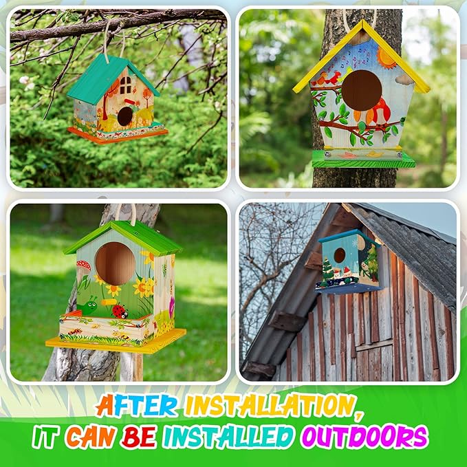 Liliful 36 Pack Birdhouse Crafts for Kids, Wooden Creative DIY Bird House Kits Arts and Crafts Set for Kids and Adults, Spring Birthday Gifts for Toddlers Ages (Seasonal Style)