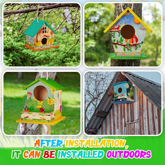 Liliful 12 Pack Birdhouse Crafts for Kids, Wooden Creative DIY Bird House Kits Arts and Crafts Set for Kids and Adults, Spring Birthday Gifts for Toddlers Ages (Seasonal Style)