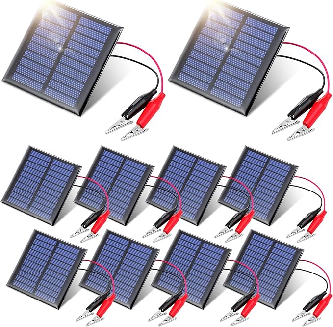 Tellegloww 10 Pcs 0.5w 5v 100ma Mini Small Solar Panel Bulk 80 x 80 mm Micro Solar Panels with Wire Clips Module Kit DIY Solar Epoxy Cell Charger Photovoltaic Cell for Light Charger Flashlight