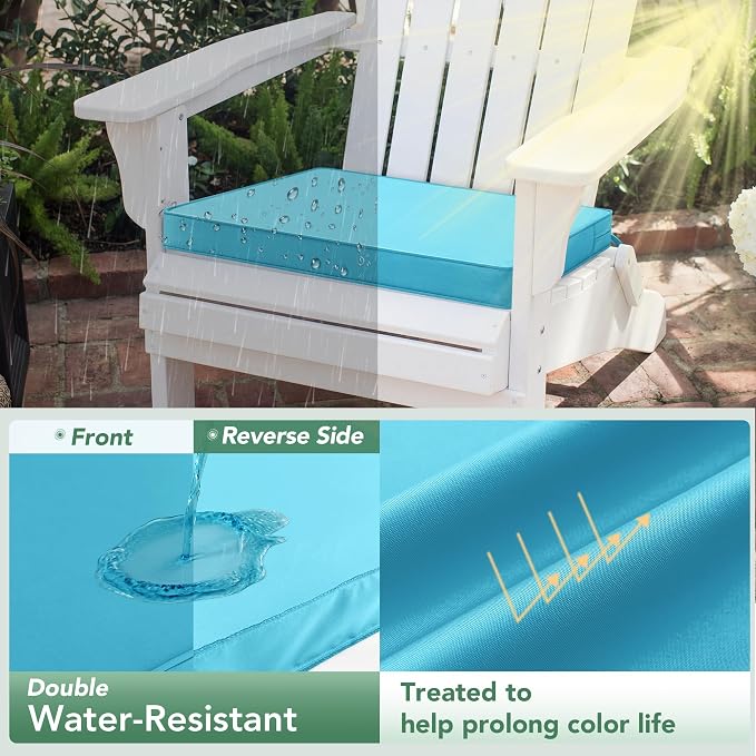 Outdoor Chair Cushions Set of 2: Waterproof & Fade Resistant Seat Cushion for Patio Furniture - 18.5 x 16 x 2 Inch Chair Pads with Ties and Hidden Zipper - Patio Chair Cushion Replacement, Teal
