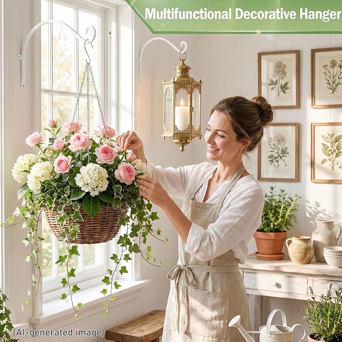 Qiang Ni Bird Feeder Hanger: 12-Inch 50 Lb Wall-Mounted Plant Bracket Outdoor - 2 Pieces White Plant Hooks for Hanging Flower Baskets