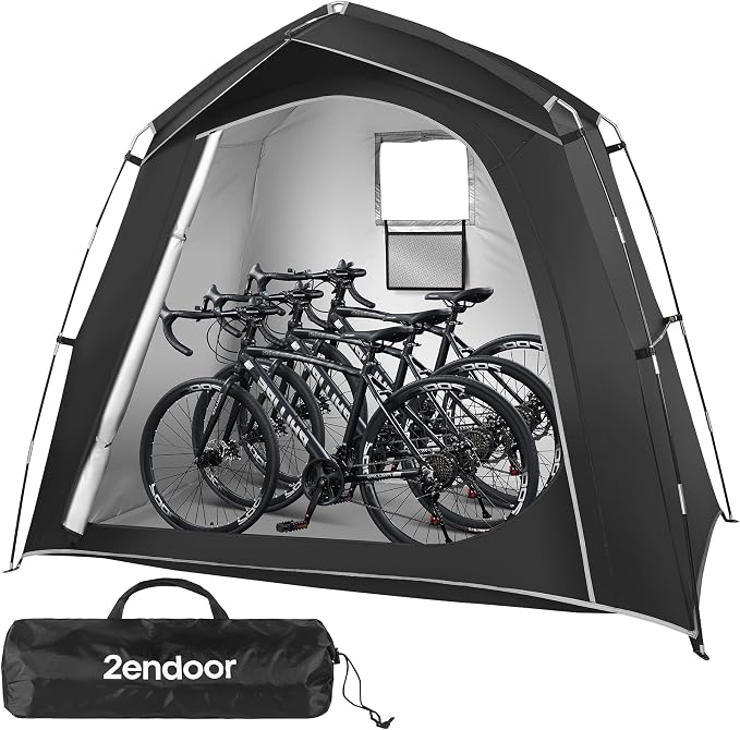 Bike Storage Tent Outdoor, Waterproof Bicycle Shed for 3-4 Bikes, PU4000 210D Oxford, Fiberglass Frame, Rain-Blocking Awning Design, Outdoor Storage for Bikes, Lawn Mower, Garden Tools Black