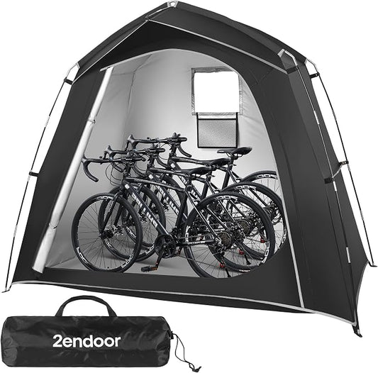 Bike Storage Tent Outdoor, Waterproof Bicycle Shed for 3-4 Bikes, PU4000 210D Oxford, Fiberglass Frame, Rain-Blocking Awning Design, Outdoor Storage for Bikes, Lawn Mower, Garden Tools Black