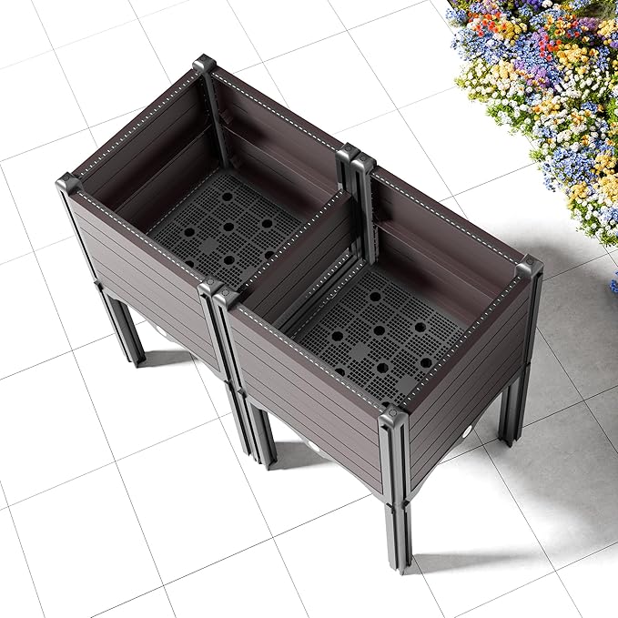 Raised Garden Bed with Legs, Outdoor Planter Boxes & Rectangular Planter, Elevated Above Ground Garden Bed Plastic Flower Pot for Patio Yard, 23.62" × 11.81" × 22.44"