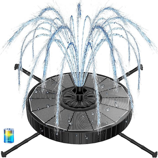 Yzert Solar Fountain with 2000mah Battery, 3-Level Adjustable Water Height, Rotating Rods, Works in Shadow, 7 Nozzles, 2026 3.5W Glass Outdoor Fountain Pump for Bird Bath, Garden, Pond, Flower Pot
