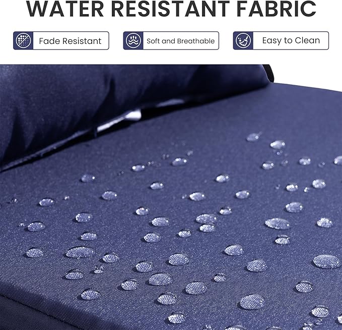 Crestlive Products Foldable Outdoor Chaise Lounge Cushions with Head Pillow and Side Pockets,Water Repellent & Fade Resistant Lounge Chair Cushion, 72''L x 21''W, Navy