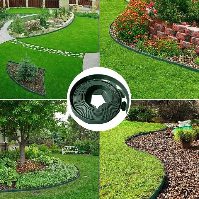 Landscape Edging, 3IN Tall Garden Edging Borders,Flexible Lawn Edging Border Kit,Mini Plastic Fence for Yard Flowerbeds,Grass (Green, 3 in x 49 FT)