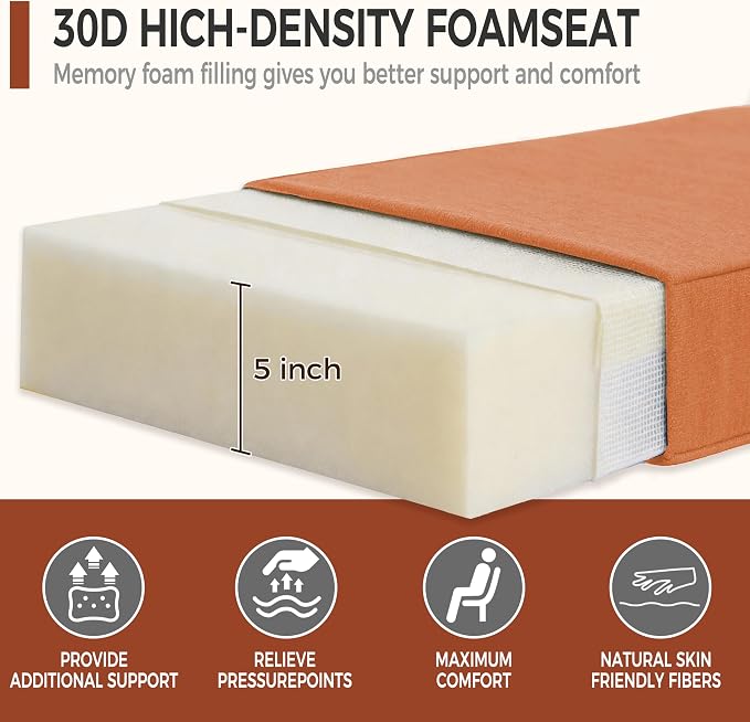 Art Leon 24 x 24 Outdoor Seat Cushion 30D High Density Foam Patio Chair Cushions with Non-Slip Backing Patio Cushions for Patio Furniture Porch Swing Garden Bench Camping Stadium Orange